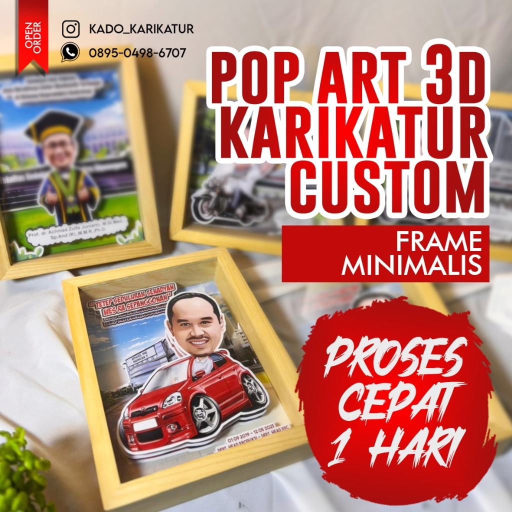 CUSTOM 3D POP ART CARICATURE + MINIMALIST รูป WOODEN