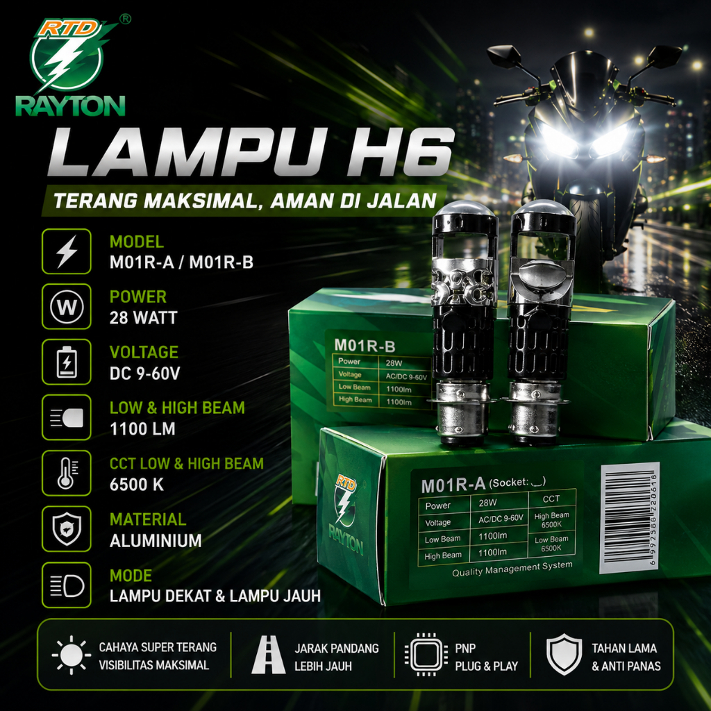 RTD Rayton M01R-A / M01R-B / M01R-S H6 High Low AC DC 28 วัตต์ ไฟหน้าอลูมิเนียมเต็ม