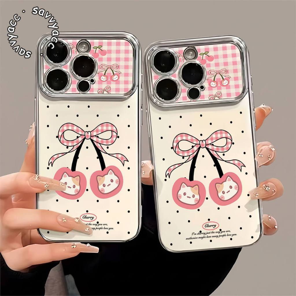 PLATING CROME CASE CHERRY RIBBON สําหรับ VIVO Y02 Y03 Y04 Y04S Y12 Y15 Y15S Y16 Y17 Y17S Y18 Y19S Y2