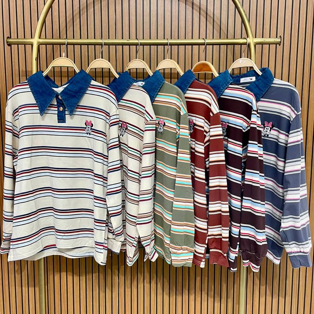 MINNIE STRIPE SHIRT (JEANS COLLAR) LD 120 CM STRETCHY