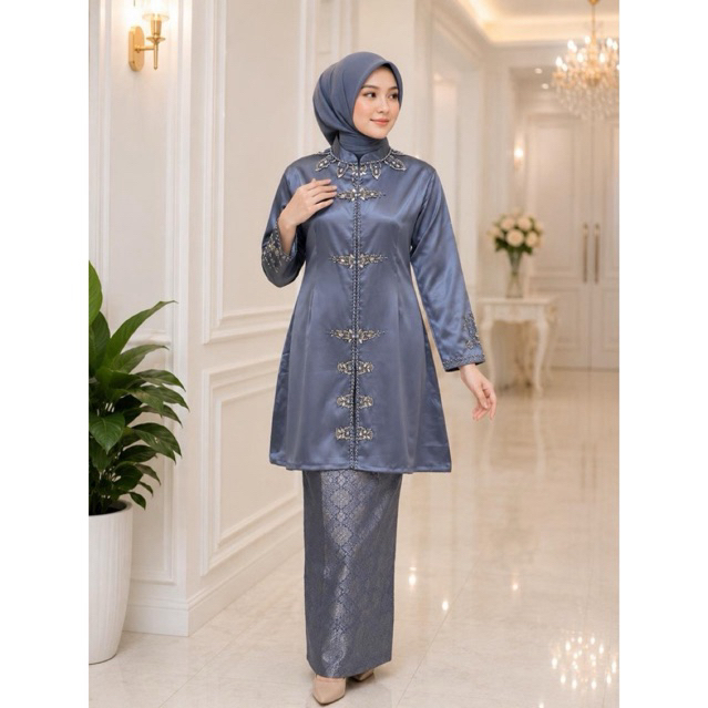โมเดิร์นเลื่อมเซี่ยงไฮ้คอปก Tunic Kebaya ชุดหมั้น Kebaya Tunic Kebaya พยาบาลที่เป็นมิตร Songket Wrap