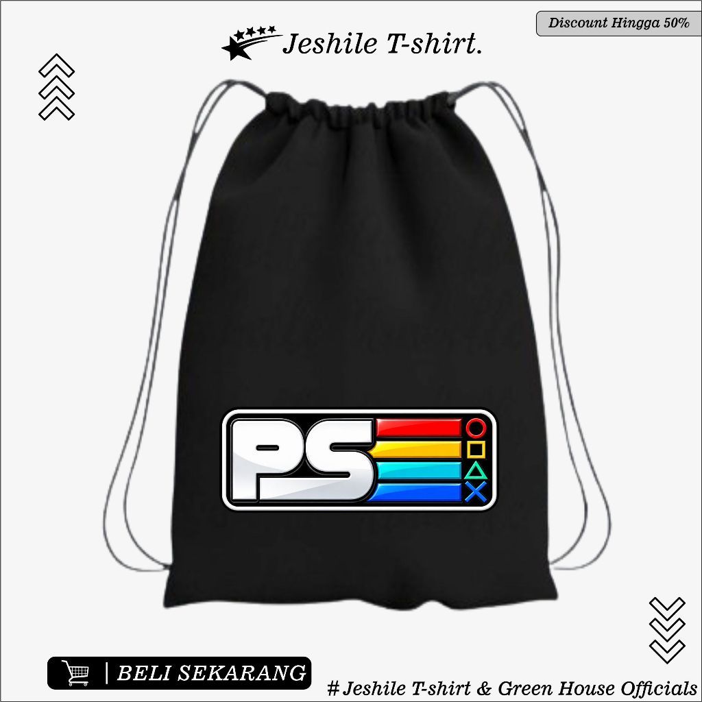 กระเป๋าหูรูดสีดําพร้อม PS Playstation Lovers Motif By Green House