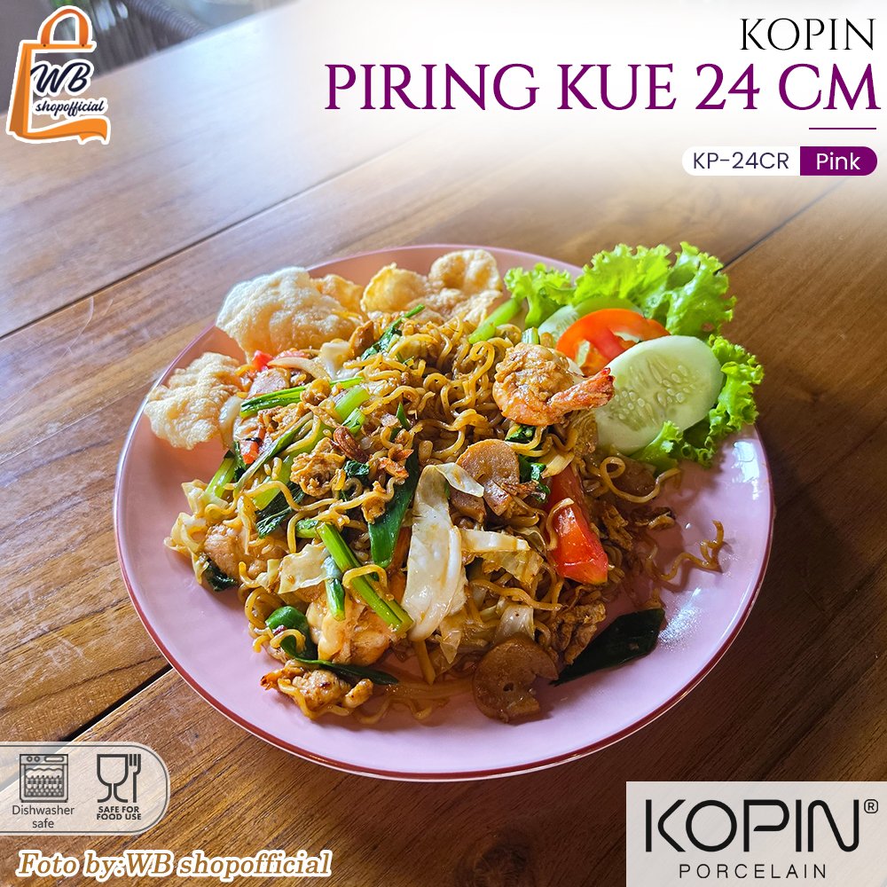 KOPIN 24 ซม. จานเค้กเซรามิคสีชมพู - จานเค้ก / KP-24CR / Pink Porcelain SNI Food Grade