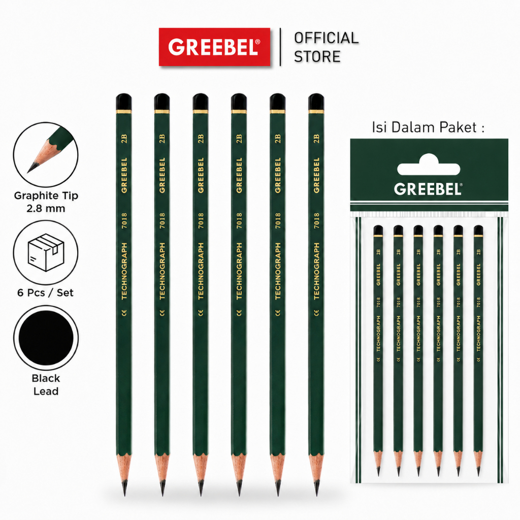 [ 1 ชุด 6 ] ดินสอ Greebel 2B 7018 (6 ชิ้น/เซ็ต)