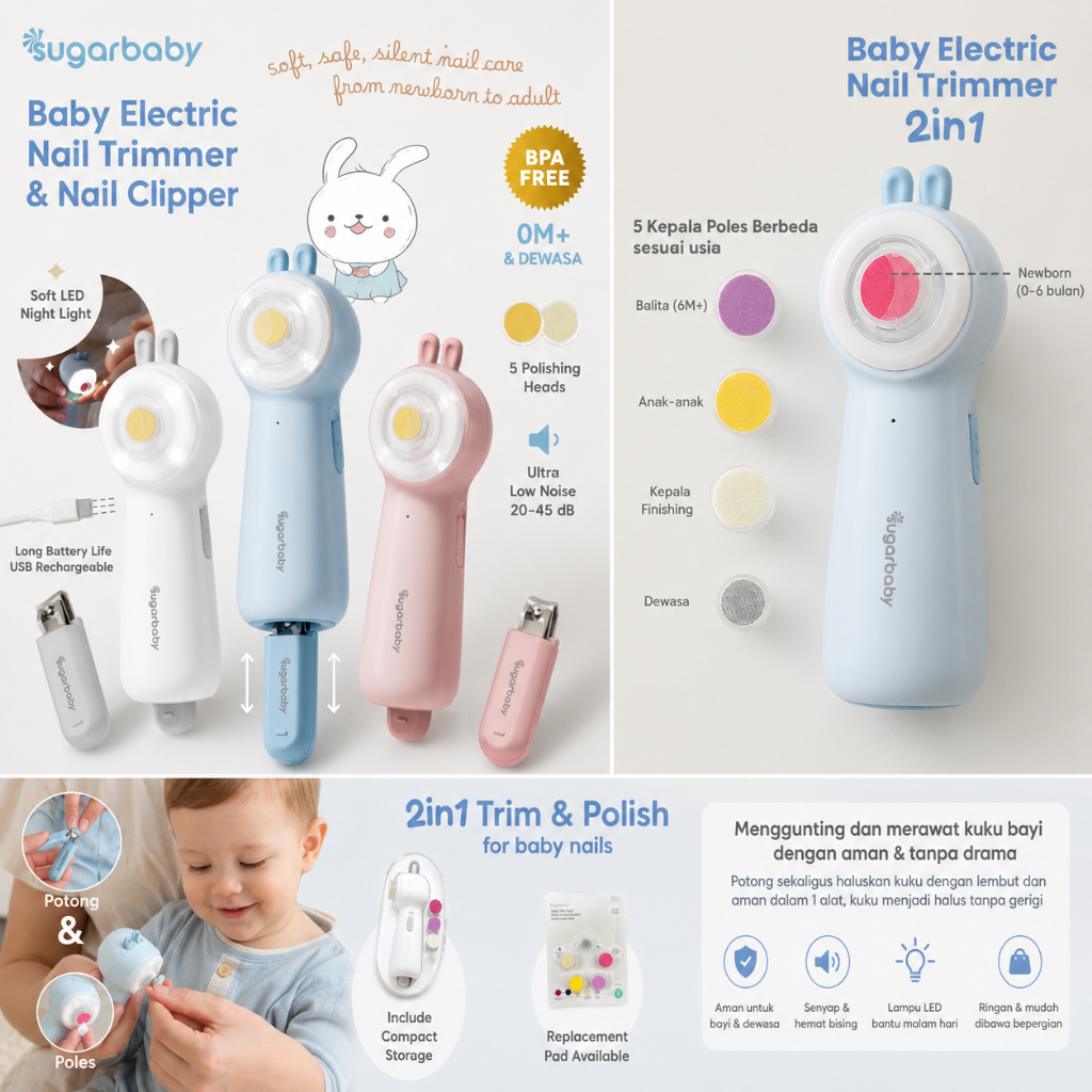 SUGAR BABY 2IN1 ELECTRIC Nail TRIMMER & Nail CLIPPER / ELECTRIC BABY Nail CLIPPER พร้อมไฟ LED