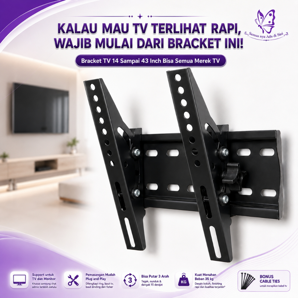 GANTUNGAN LED LCD TV Bracket 32 40 43 24 21 29 17 14 นิ้วรับประกัน Fit 14 - 43 In 2 Way Universal TV