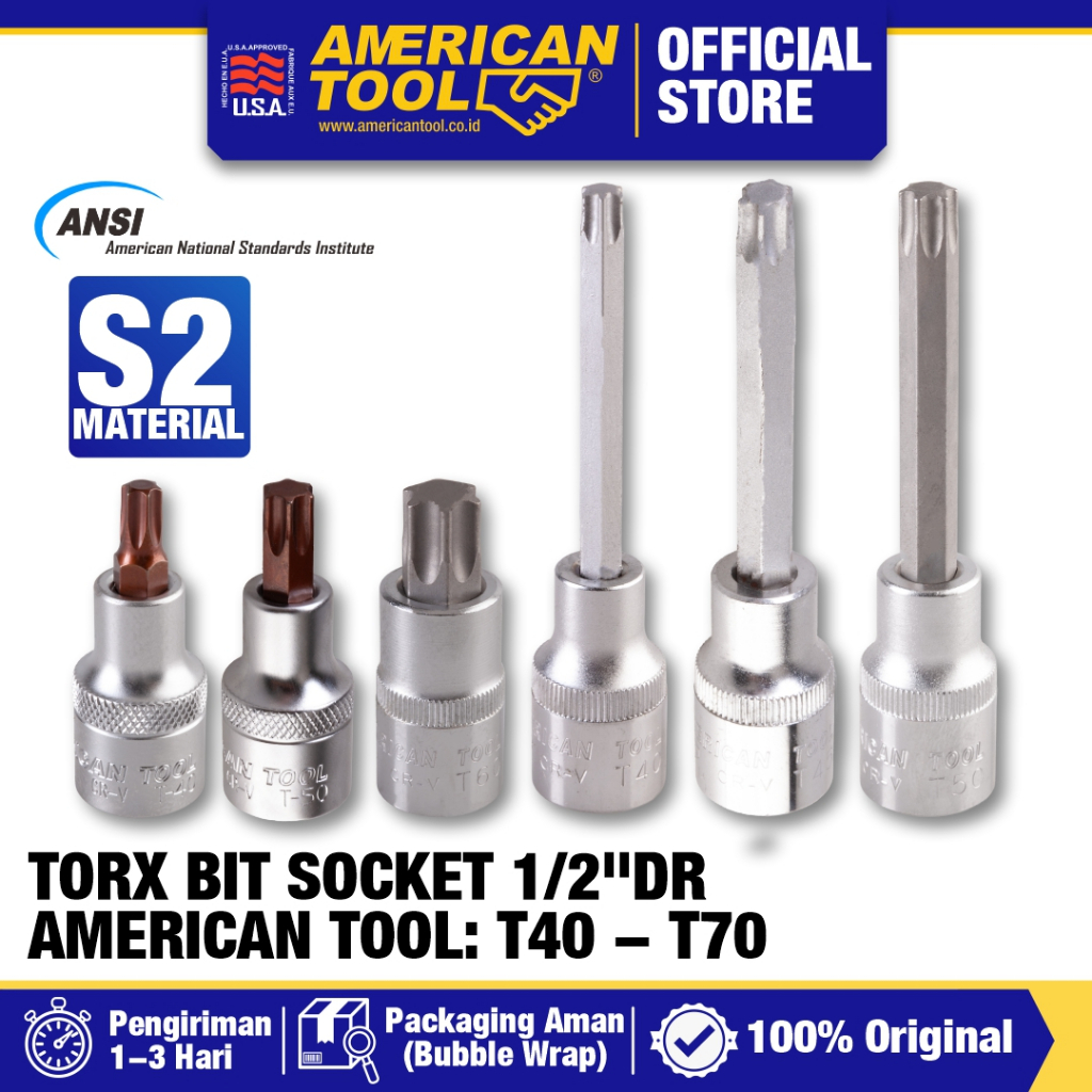 MATA Torx Bit Socket 1/2"DR T40 - T70 55mm - 100mm American Tool