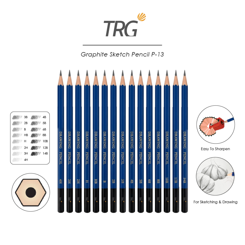 TRG Graphite Sketch Drawing Pencil P-13 - Graphite Sketch Drawing Pencil 4H 3H 2H H HB B 2B 3B 4B 5B