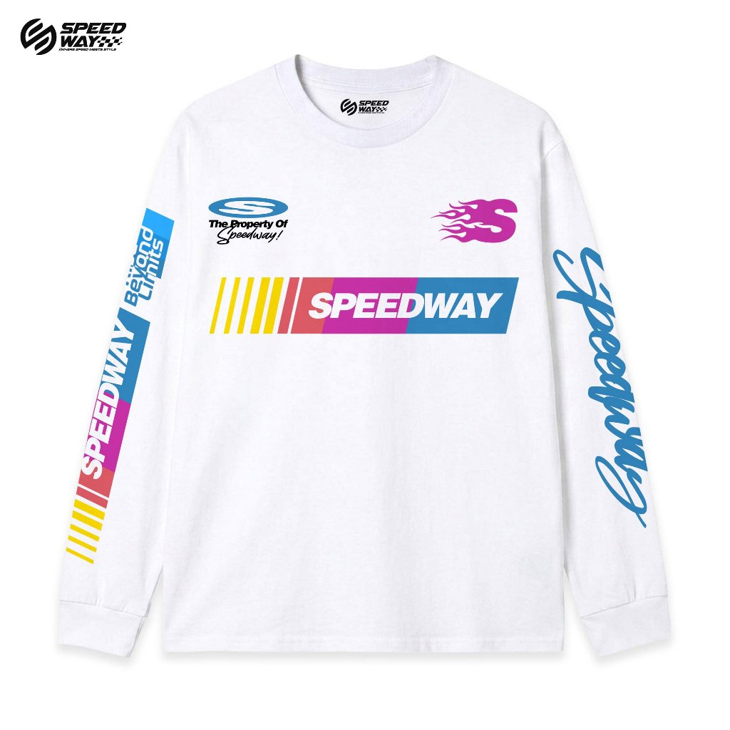 SPEEDWAY เสื้อยืดแขนยาวผ้าฝ้ายสีขาวดุร้าย 24 วินาที I Unisex เสื้อยืดแขนยาว I Racing Streetwear Long