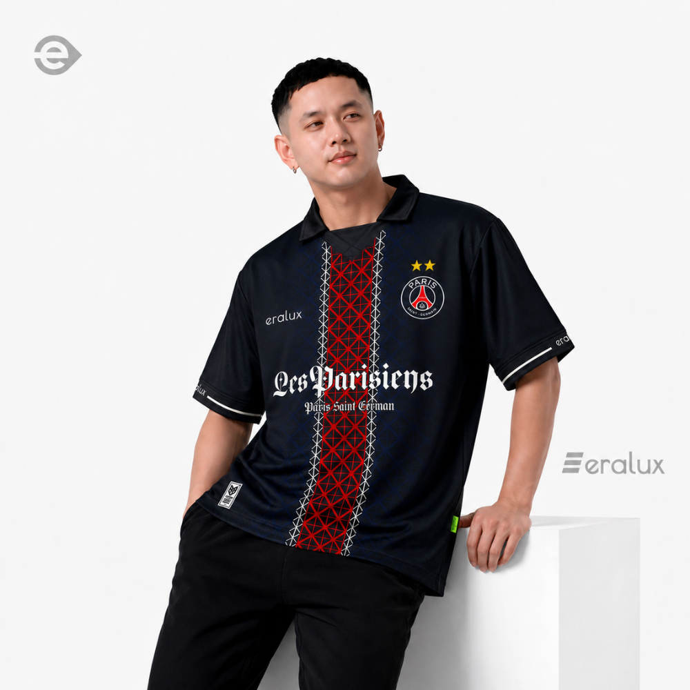 PSG Oversize Premium Vintage Collar V Neck Streetwear Jersey สําหรับผู้ชายและผู้หญิง