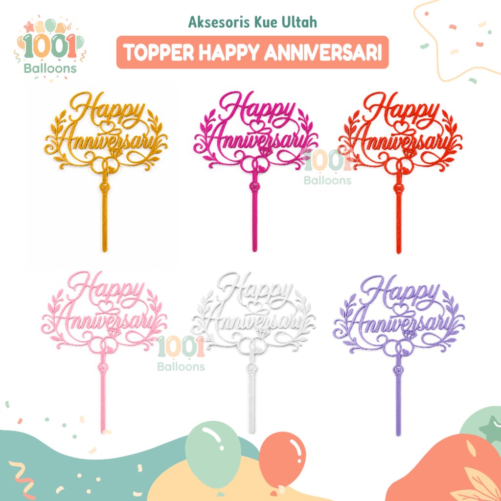 Happy Anniversary Gold Cake Decorative Elegant Wedding Anniversary Cake Topper