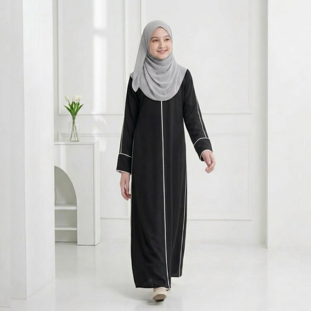 SHABIYAN-648 Gamis สําหรับเด็กผู้หญิง 11-13 ปี นักเรียนโรงเรียนขึ้นเครื่องอิสลาม
