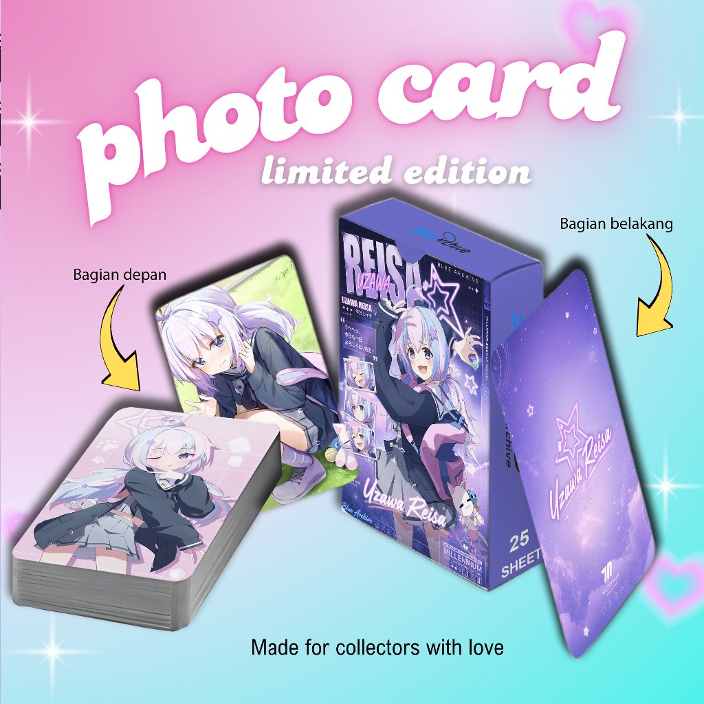 [ 2 ด้าน ] Photocard Set ล่าสุด Uzawa Reisa Blue Archive premium 25 ชิ้น พร้อมกล่อง