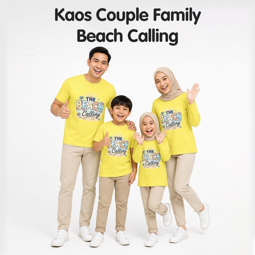 Family Outfit Vacation Beach Is Calling Series Butter Yellow Kids Adult Long Sleeve Short Family Uni