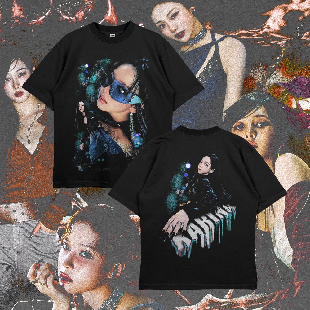 KARINA AESPA K!SS N TELL All Members BLACK OVERSIZE CUTTING T-Shirt Series