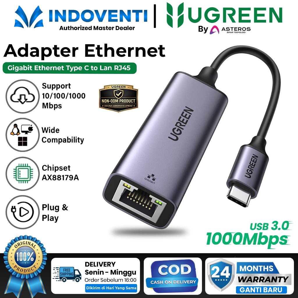 UGREEN Type C To Lan Modem Router Ethernet RJ45 สูงสุด 1000Mbps สําหรับพีซีแล็ปท็อป Macbook ฯลฯ