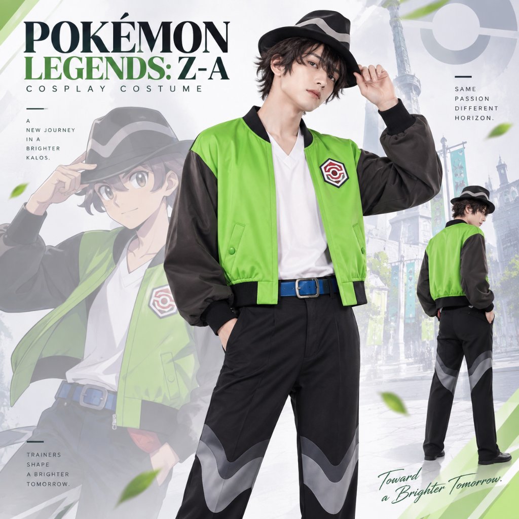 เสื้อแจ็คเก็ต Pokemon Legends: ZA Trainers ชุดคอสเพลย์ชาย