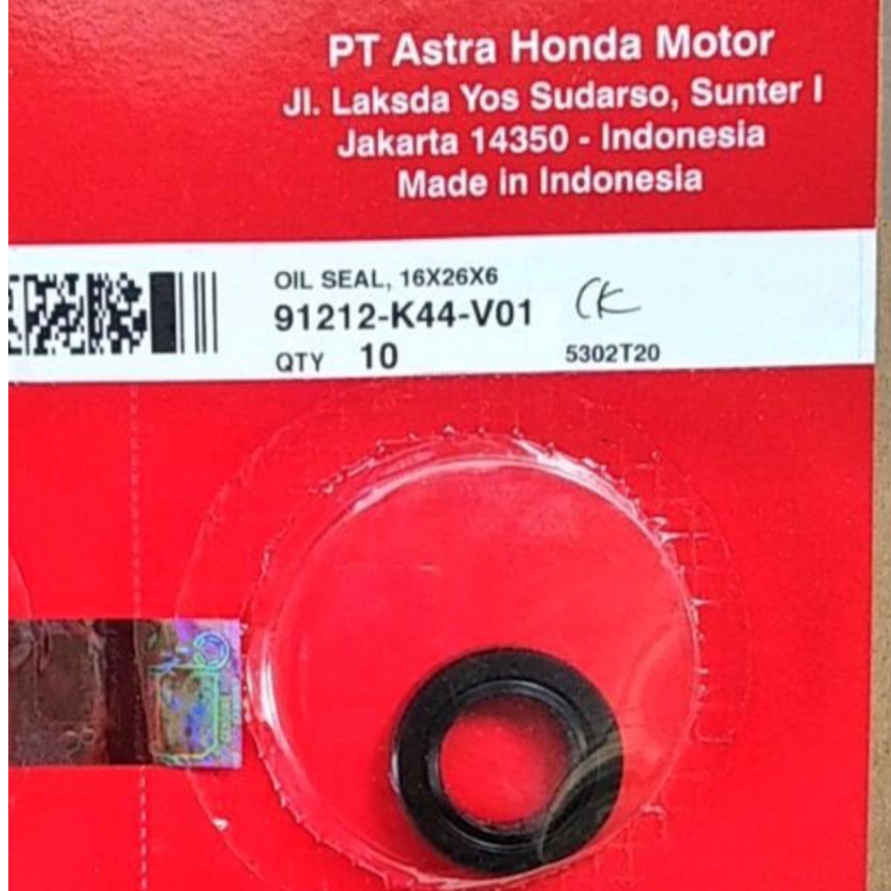 91211-K44--V01 HGP AHM 100% ORIGINAL Crank Seal 16X26X6 Honda BeAT K1A / BeAT Street K1A / BeAT K1AL