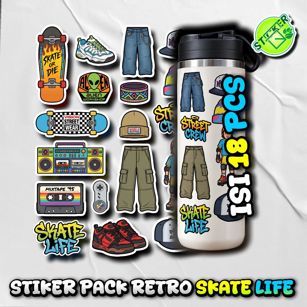 P61 ใหม่ล่าสุด COOL RETRO SKATE LIFE STICKER PACK RETRO SKATE LIFE STICKER KIDS SKATE STREAT CREW RA
