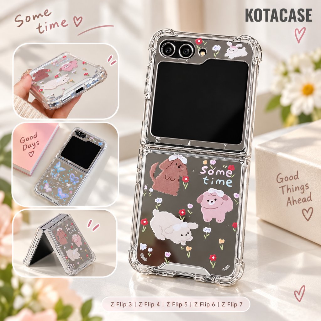 Samsung Z Flip 3 Z Flip 4 Z Flip 5 Z Flip 6 Z Flip 7 Casing Full Screen Pink Bow เคสป้องกันเหมาะสําห