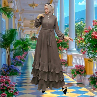 Gamis Simpel Elegant Gamis Plisket 2026 Model baru bahan cringkle airflow Gamis FashionTumpuk susun