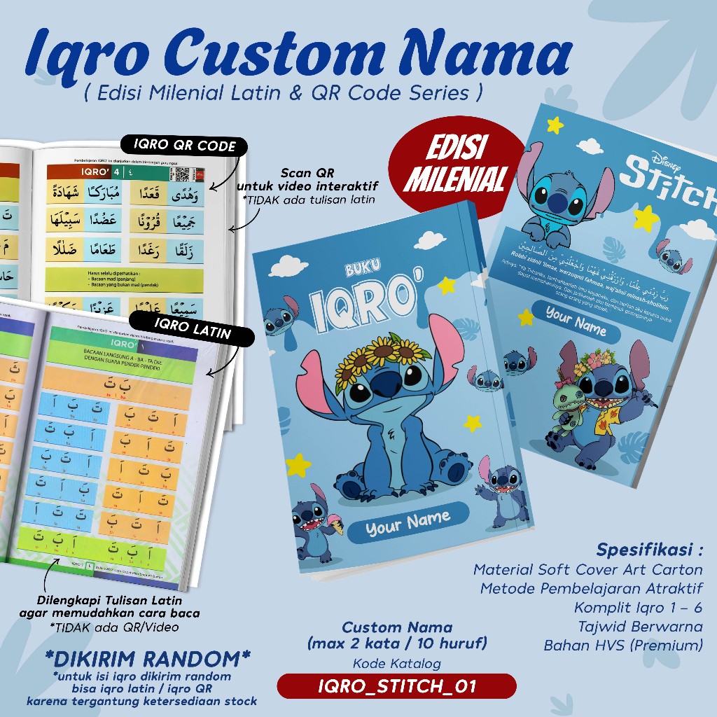 IQRO MILLENNIAL CHILDREN CUSTOM CHARACTER STITCH DESIGN / IQRO MILLENNIAL TEJWID BOOK COMPLETE SOFTC