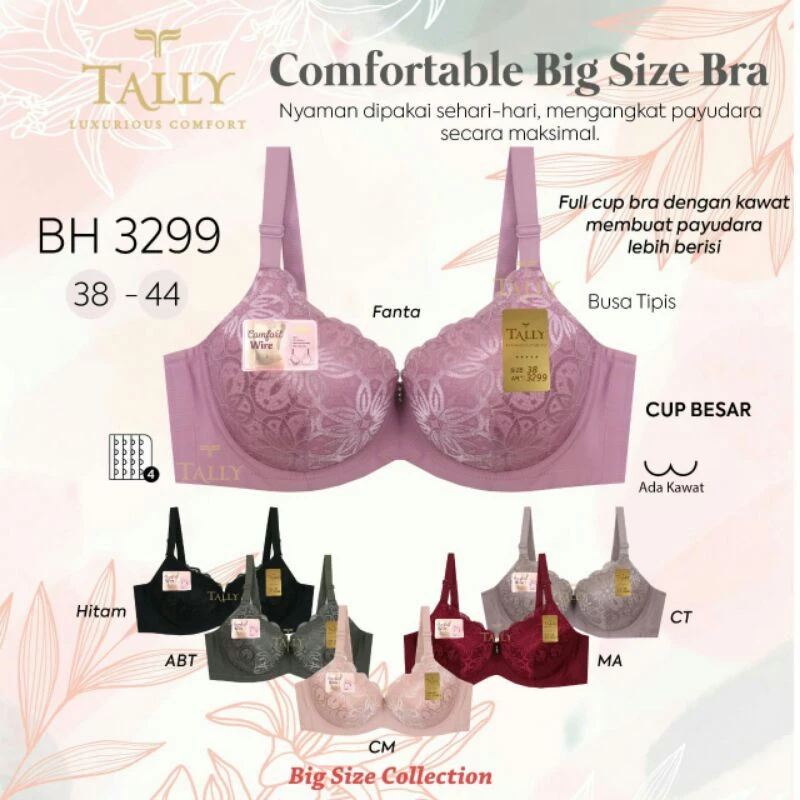 SALLY 3299 LACE BRA CUP D BIG CUP THIN FOAM - Tally 3299 Jumbo Big Size Womens Bra | ผ้าโฟมบาง | ถ้ว