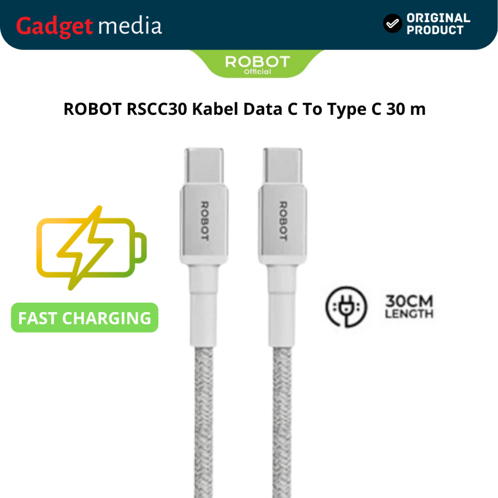 ROBOT RSCC30 Type-C Data Cable Usb-C ถึง Usb-C 30 Cm