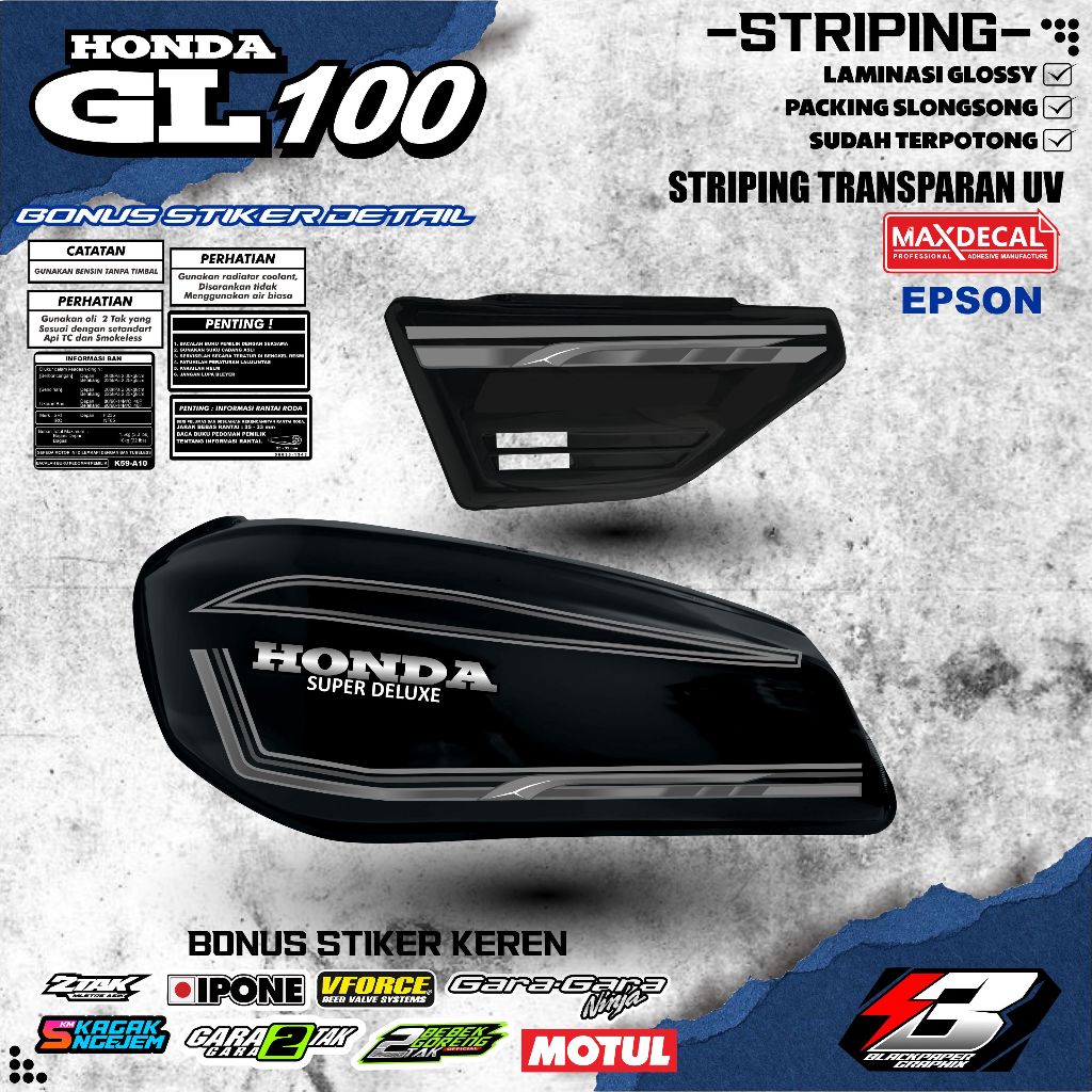 Honda GL100 Premium Striping, วัสดุ Maxdecal, UV โปร่งใส (YT26)