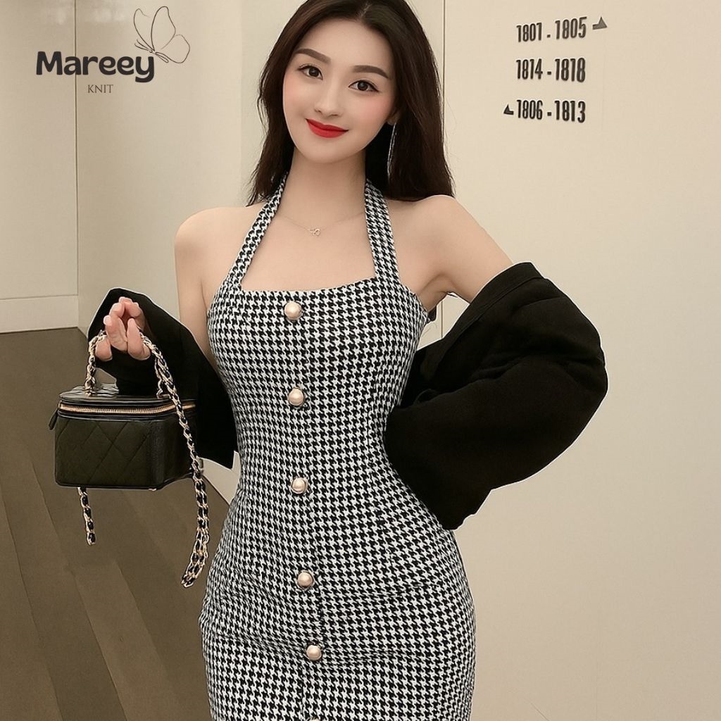 Maey - ชุดเดรสร่มบอดี้คอนแขนกุดห้อยคอ (SBT)