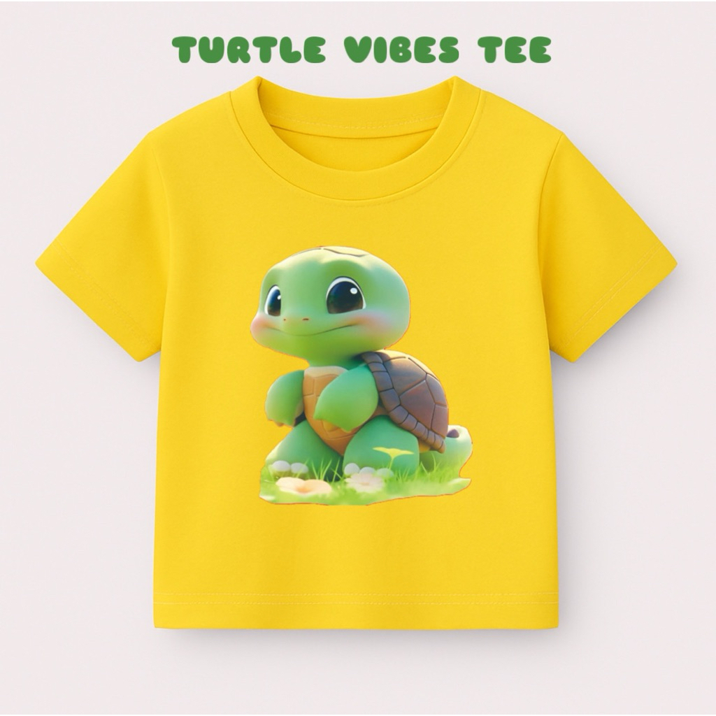 ใหม่ Distro เสื้อยืดสําหรับเด็กชายและเด็กหญิงกับ Turtle Vibes Tee Motif อายุ 7-10 ปี