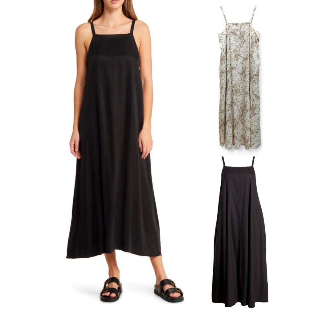 ชุดเดรสยาวผ้าลินินแขนกุดผู้หญิง | A-Line Line Line Linen-Blend Maxi Dress - 8909