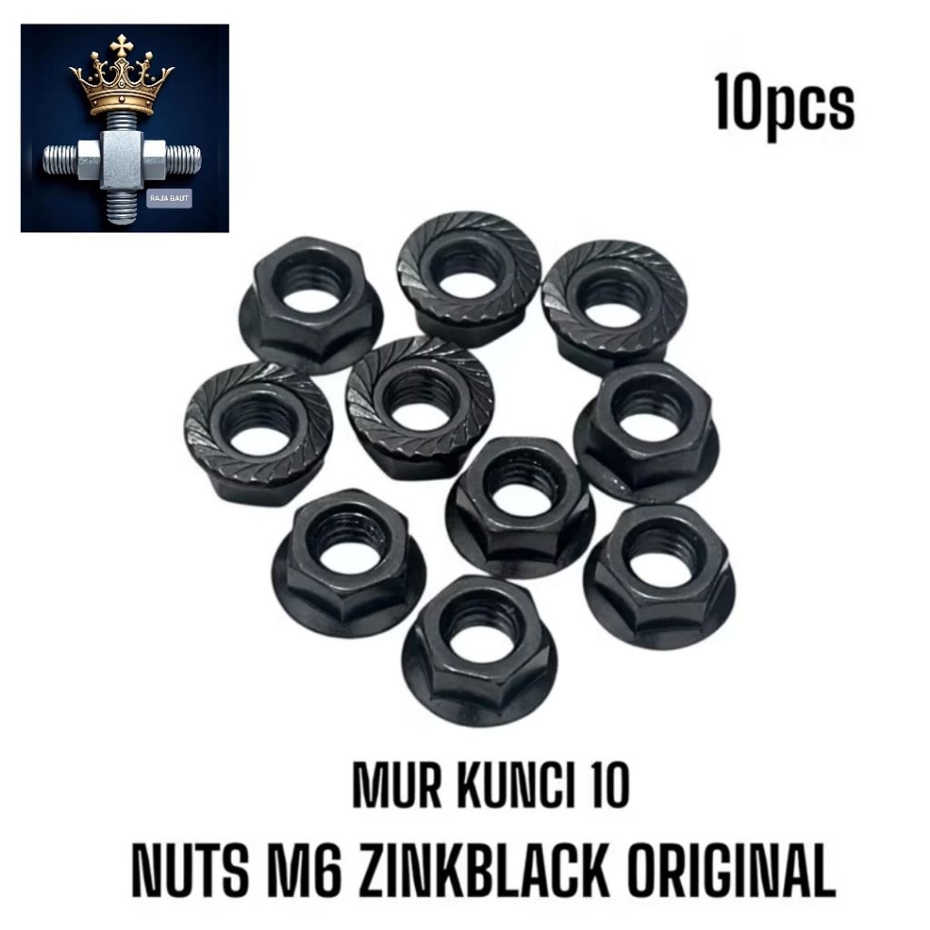 ต้นฉบับ 10 M6 ZINK กุญแจเหล็กสีดํา NUT