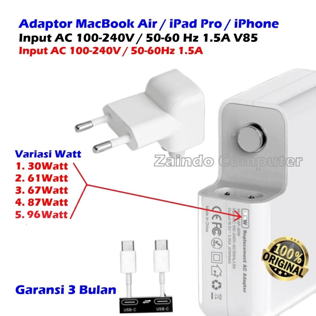 MACBOOK TYPE C ADAPTER 30W MACBOOK TYPE 61W MACBOOK TYPE 67W MACBOOK TYPE 87W MACBOOK TYPE 96W ADAPT