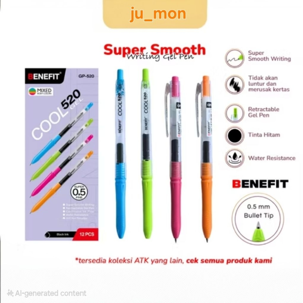 ปากกาเจล Benefit Cool 520 0.5 มม. GP-520 สีดํา ต่อ 12 ชิ้น