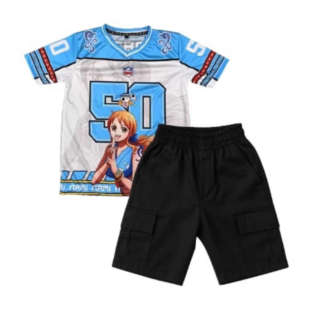 ￼ชุดเด็ก Jursey Cargo Short One Piece 3-10 ปีชุดเด็ก Boxy viral ขนาด