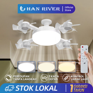 Han River 4Heads Kipas Angin Plafon 60W 2in1 Lampu Kipas Angin LED E27 Multifungsi Dengan Peredupan Remote Control  Dapat Dilipat Drone Fan Light