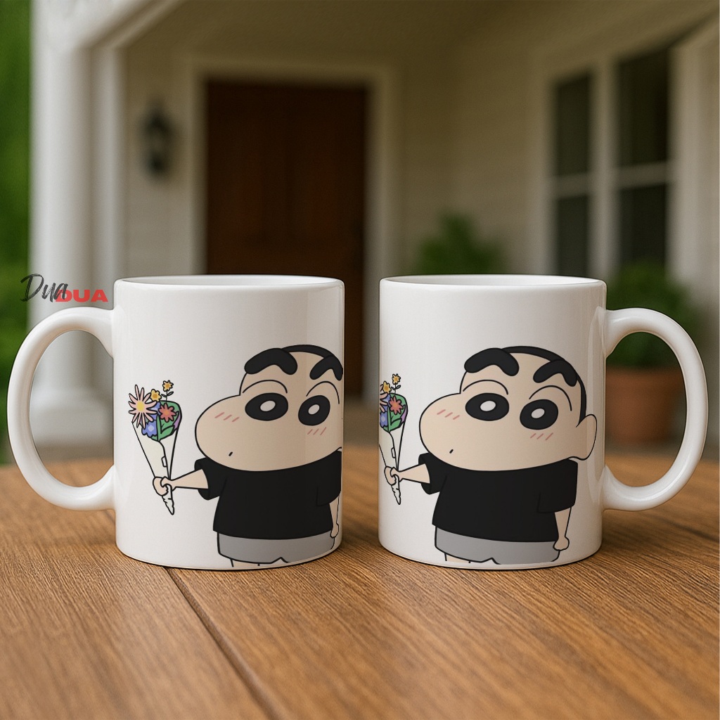 แก้วเซรามิค Shinchan Holding Flowers Coffee Tea Cup Gift ของที่ระลึก Gift Collection