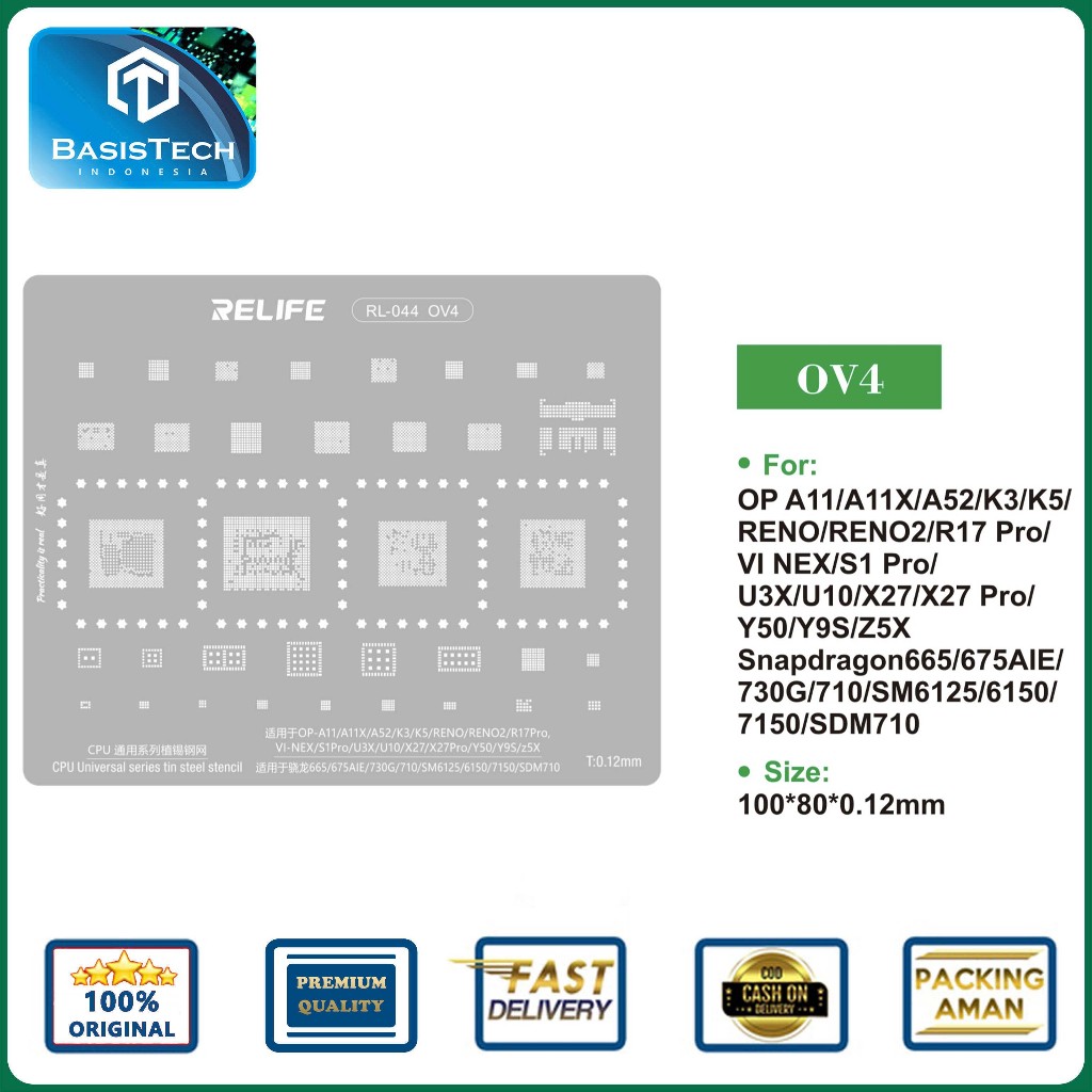 STENCIL IC MOLD PLATE BGA CPU REBALLING RELIFE RL-044 OV4 - SNAPDRAGON665 675AIE - 730G - 710 - SM61