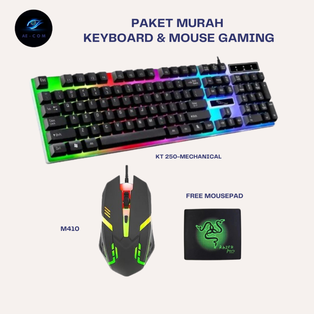แพ็คเกจเกมมิ่งราคาประหยัด – คีย์บอร์ดเชิงกล KT250 + เมาส์เกมมิ่ง M410 + แผ่นรองเมาส์ฟรี