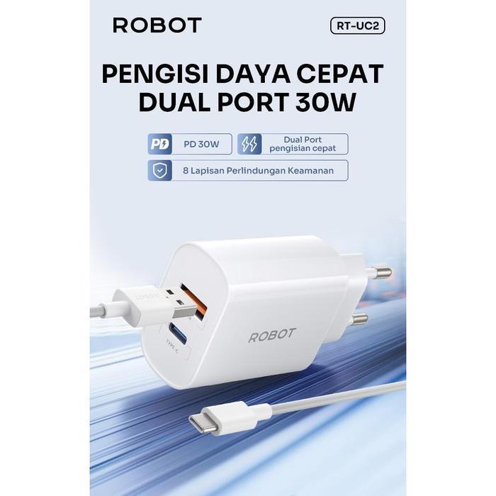 ROBOT RT-UC2 Charger Type C 30W 3A Usb A & Usb Type C Fast Charging Official Warranty