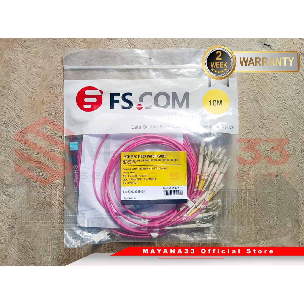 CABLE FIBER MTP MPO PATCH OM4 12-FIBER MTP CABLE 10 เมตรเหมาะสําหรับ QSFP-SR4-40G, QSFP-CSR4-40G, QS