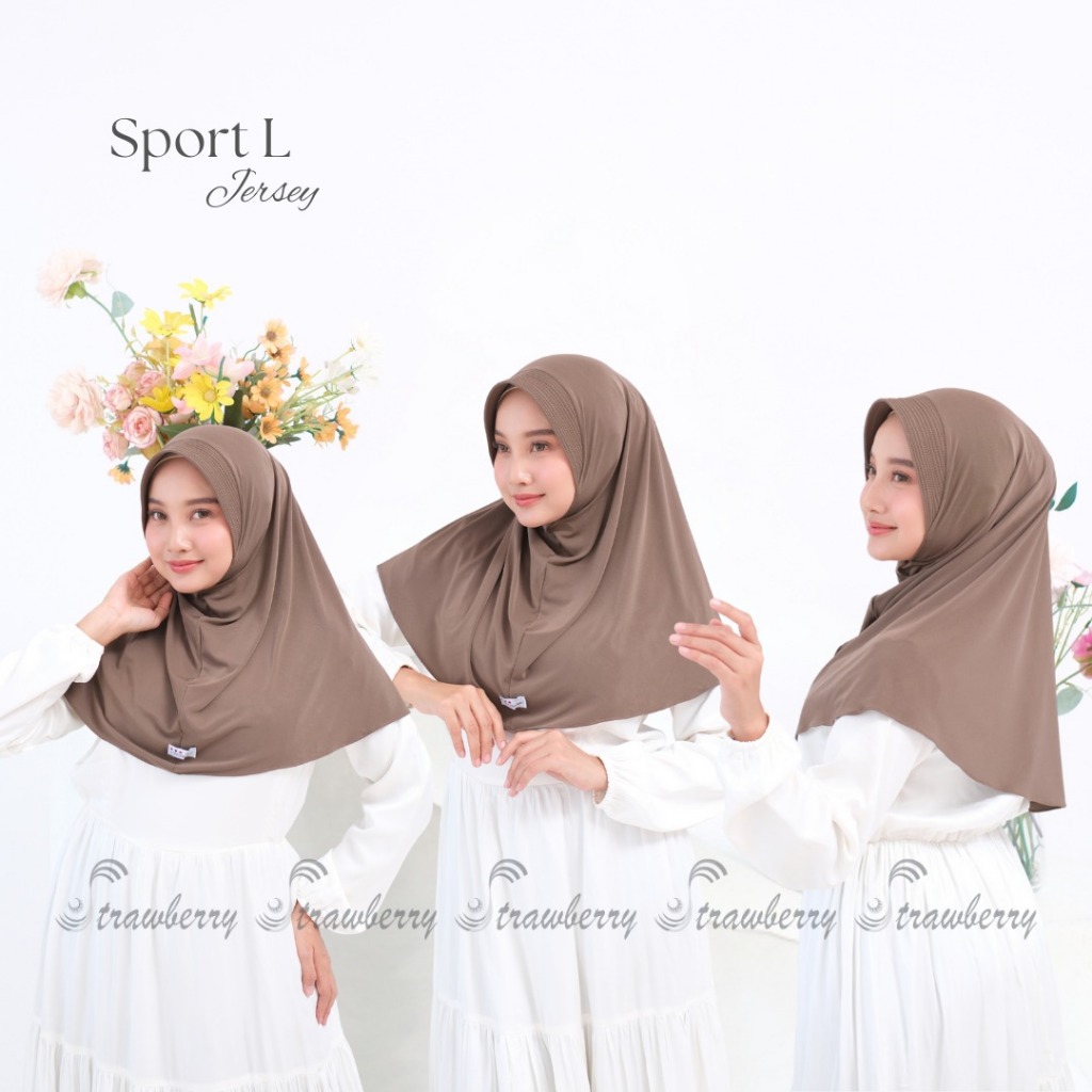 Strawberry - Instant Bergo Size L Ped // Instant Jersey Premium Grade A // Sport Hijab Covers Chest
