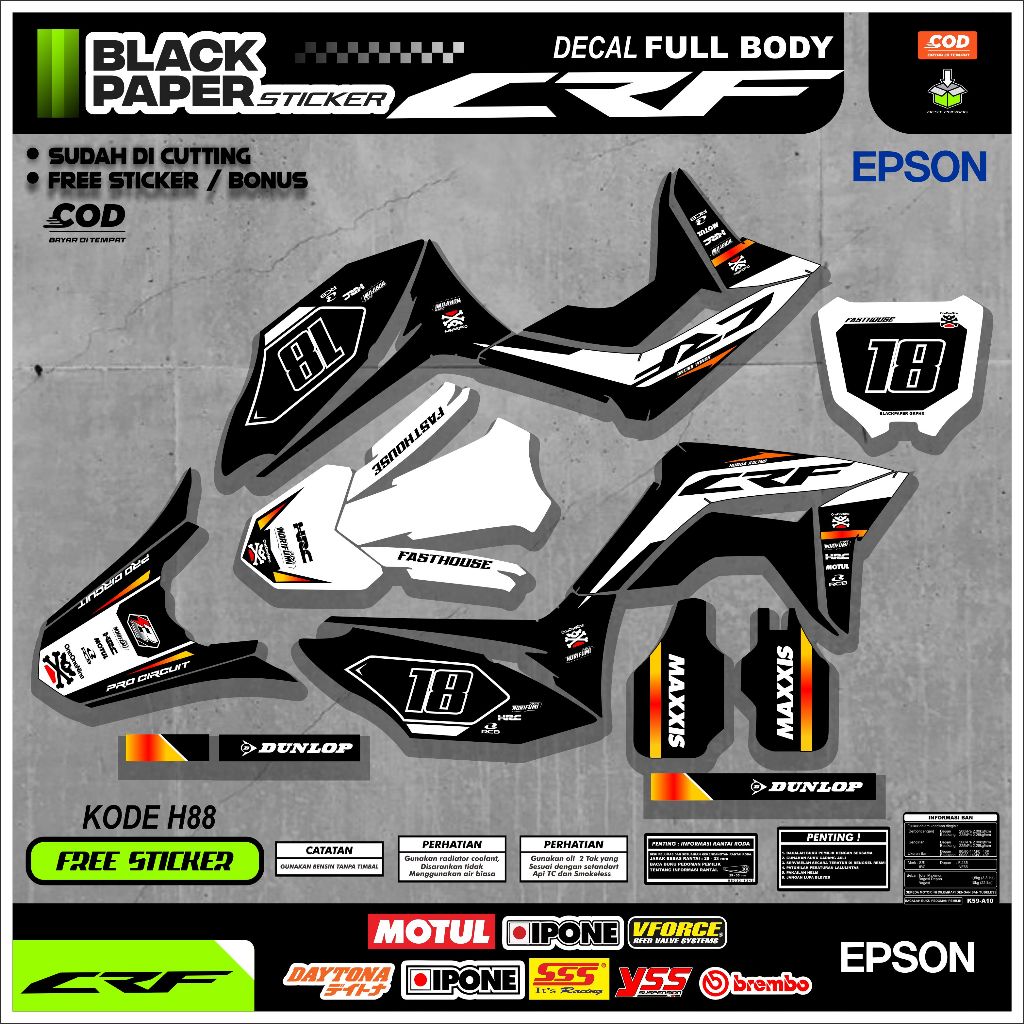 Honda CRF Striping Full Body Decal Simple - - กันน้ํา (H88)