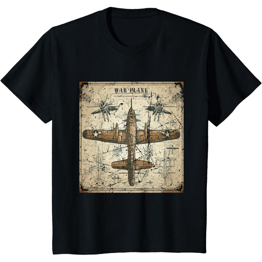 Retro War Plane WW2 เสื้อ Blueprint World War 2 เสื้อยืด