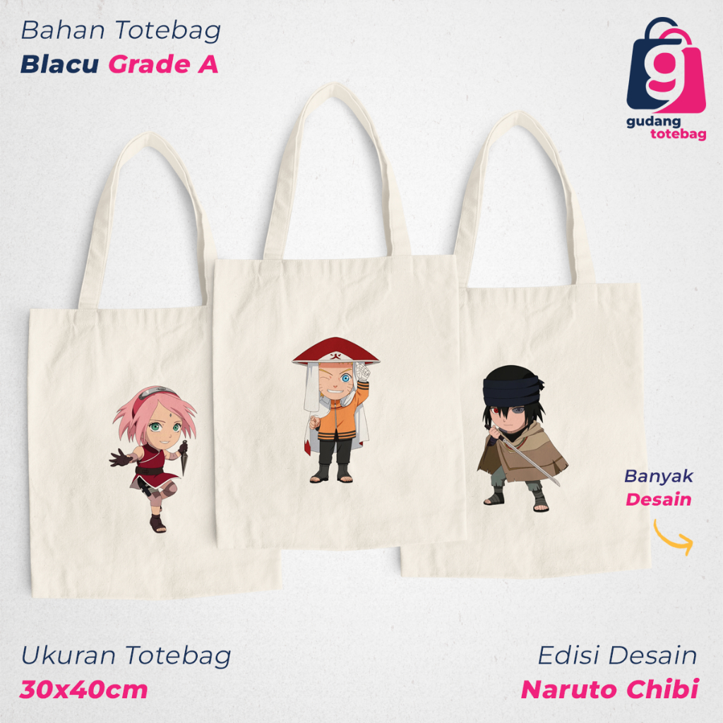 Naruto Chibi Character Tote Bag การ์ตูนสุนทรียศาสตร์น่ารักสําหรับวิทยาลัยและผู้หญิง GudangTotebag