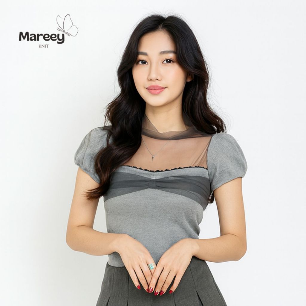 Mareey - เสื้อคอเหลี่ยมแขนกุดพัฟสไตล์เกาหลีสําหรับผู้หญิง Chelina (HDY)