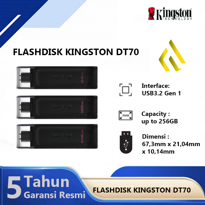 Kingston DT70 64GB 128GB 256GB USB Type-C USB 3.2 แฟลชไดรฟ์