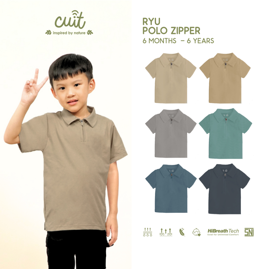 KEMEJA Cuit Ryu เสื้อโปโลซิปเด็กชาย 6 เดือน - 6 ปี