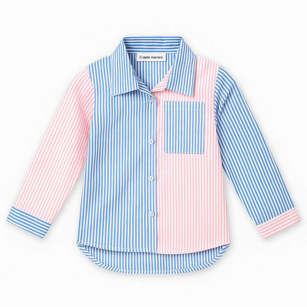 KEMEJA Azyanstore เสื้อเชิ้ตลาย Combo Twins Oversize วัสดุลายทางสําหรับเด็กผู้หญิงอายุ 4-13 ปี